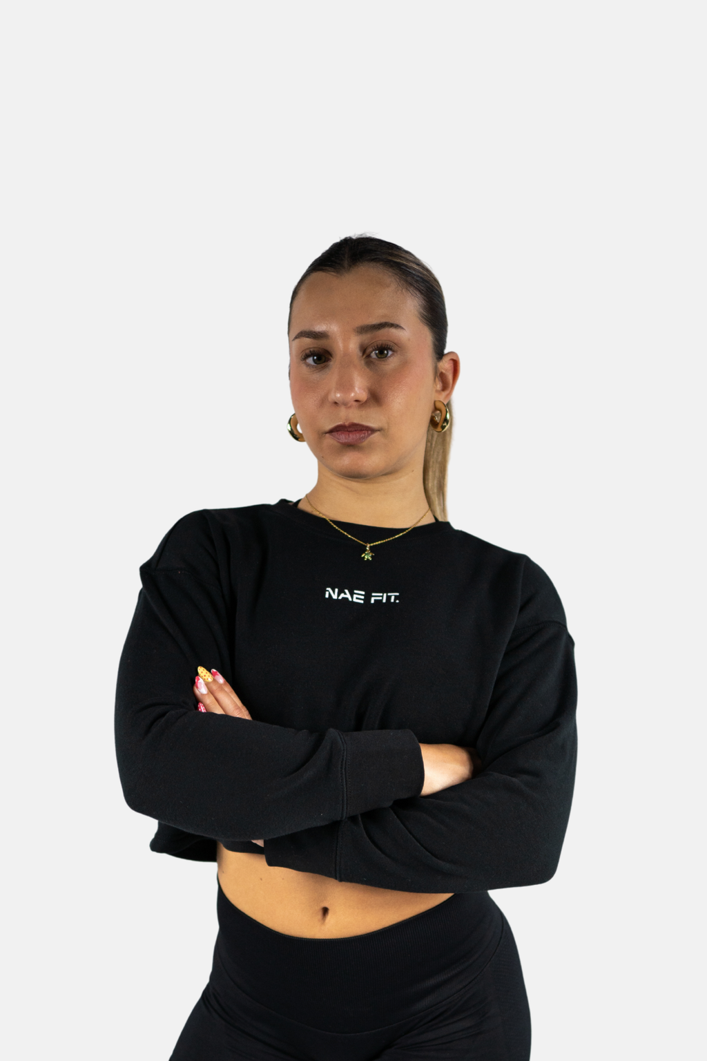 Sudadera relaxed fit cuello redondo cropped