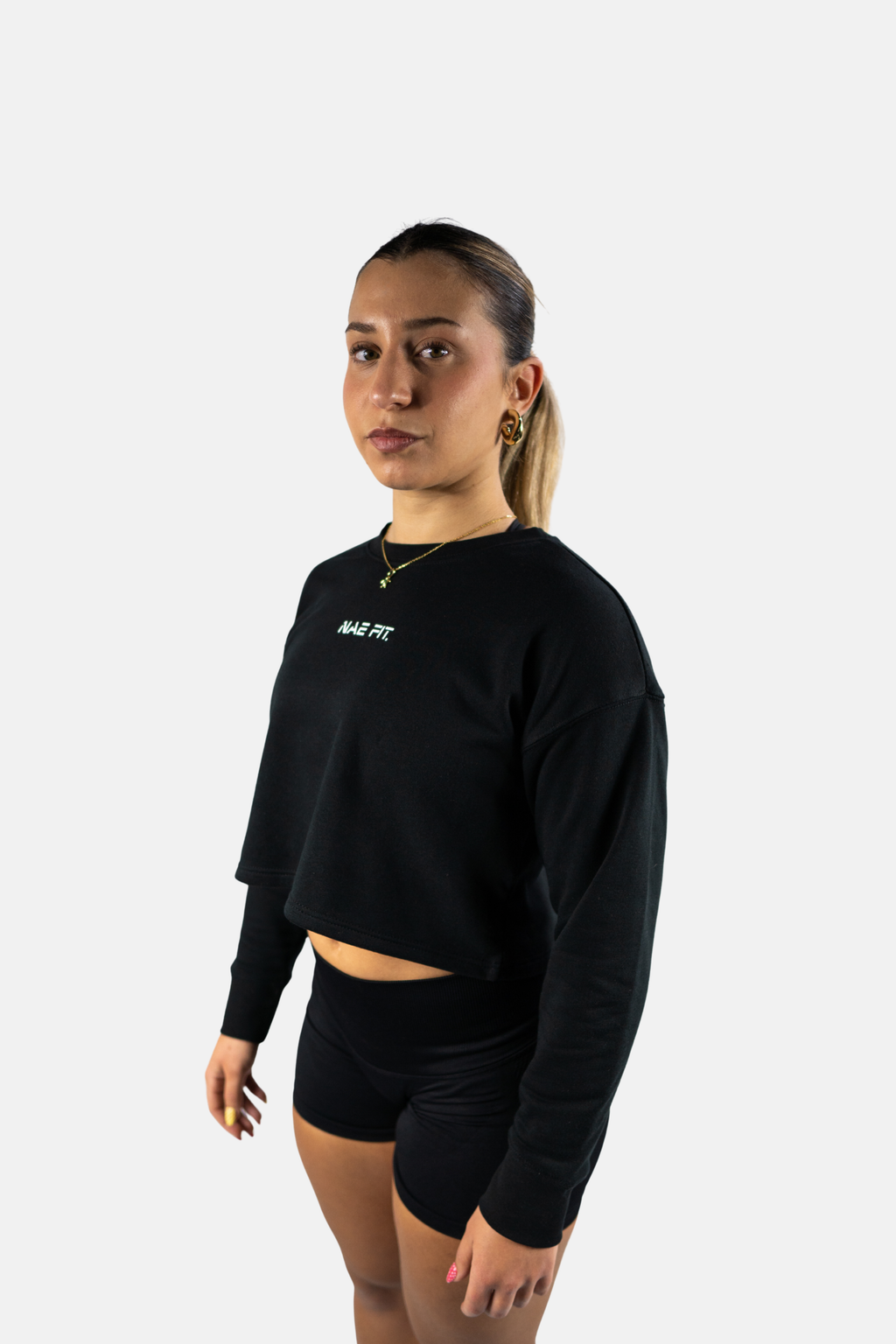 Sudadera relaxed fit cuello redondo cropped