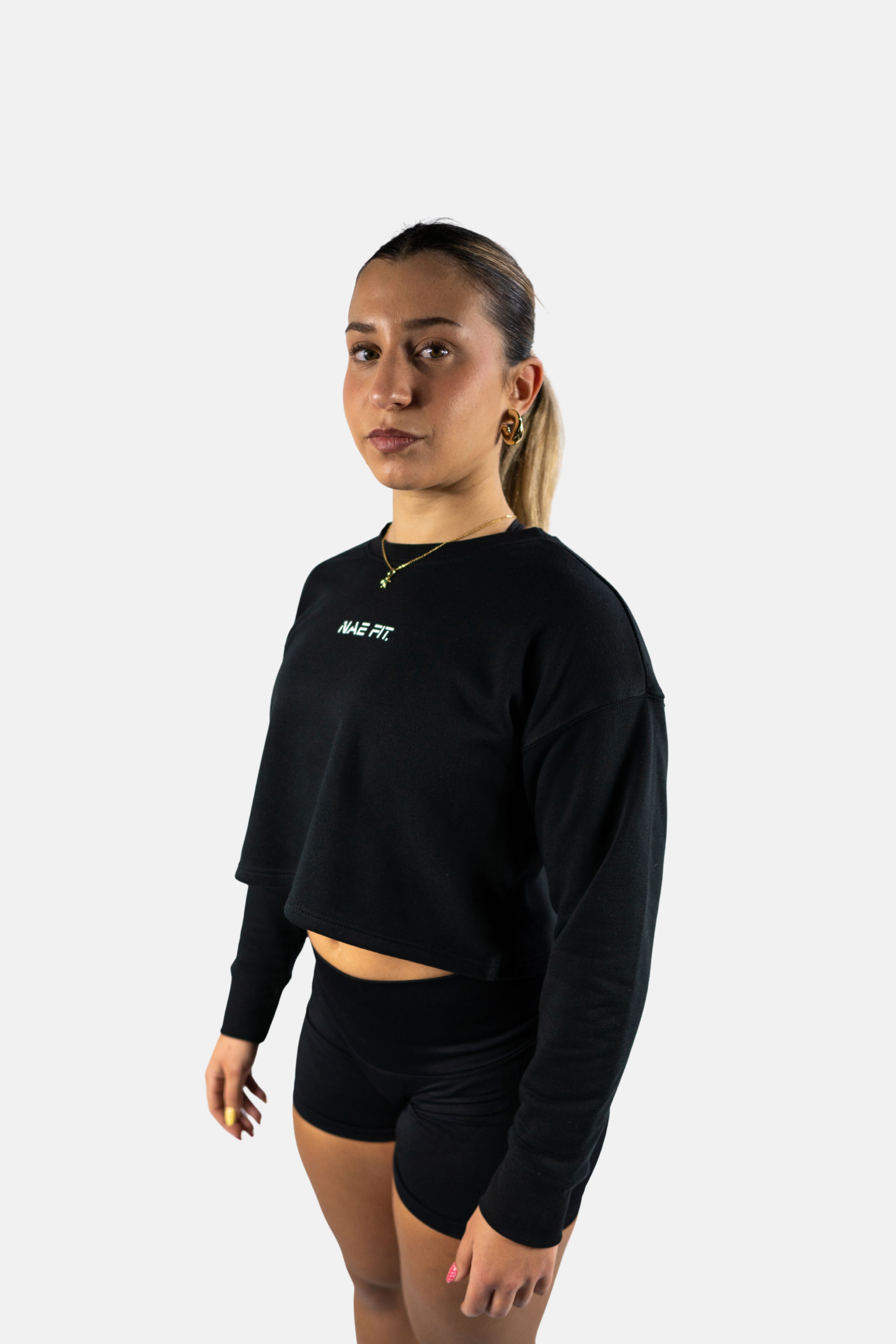 Sudadera relaxed fit cuello redondo cropped