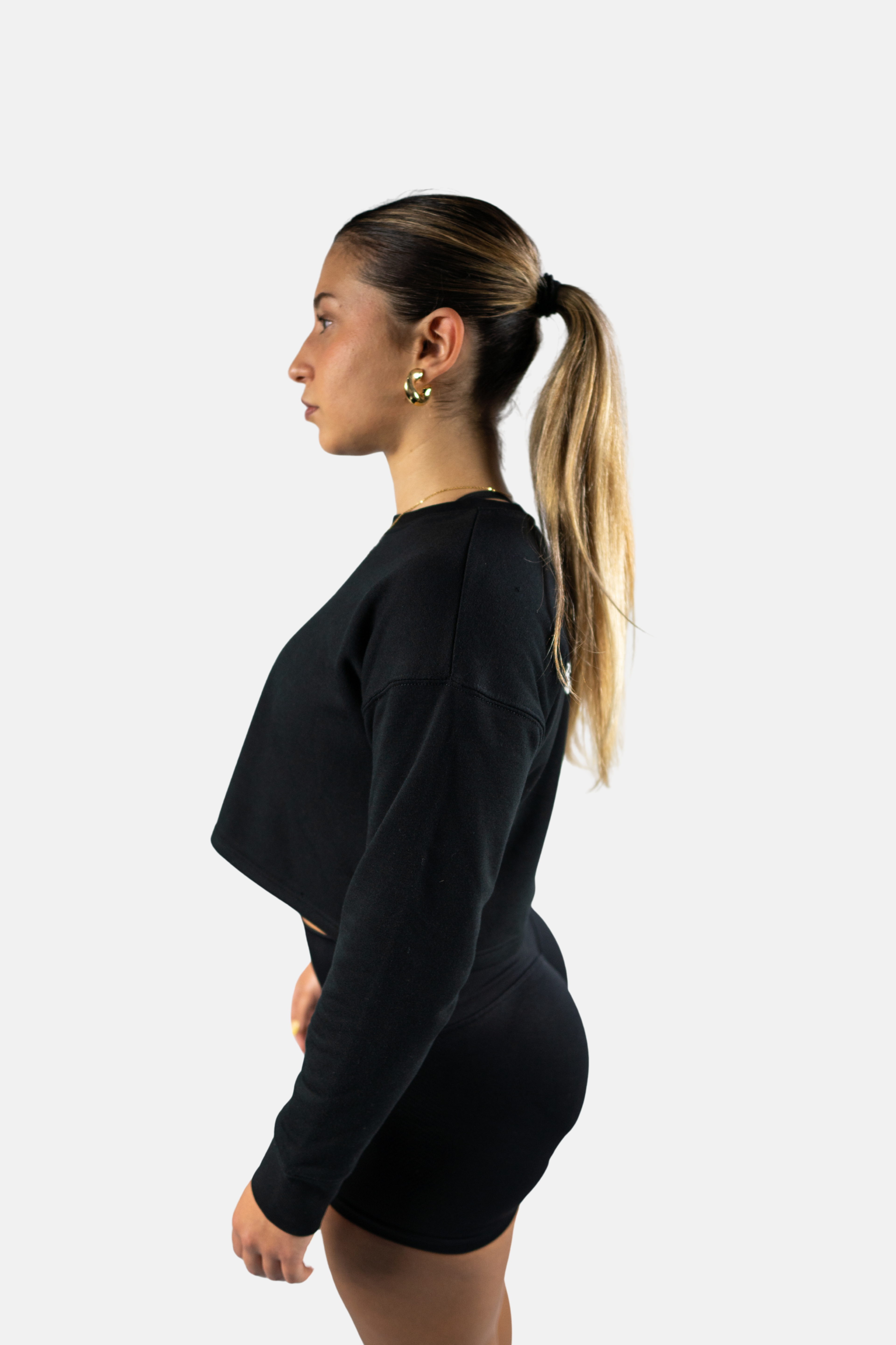 Sudadera relaxed fit cuello redondo cropped