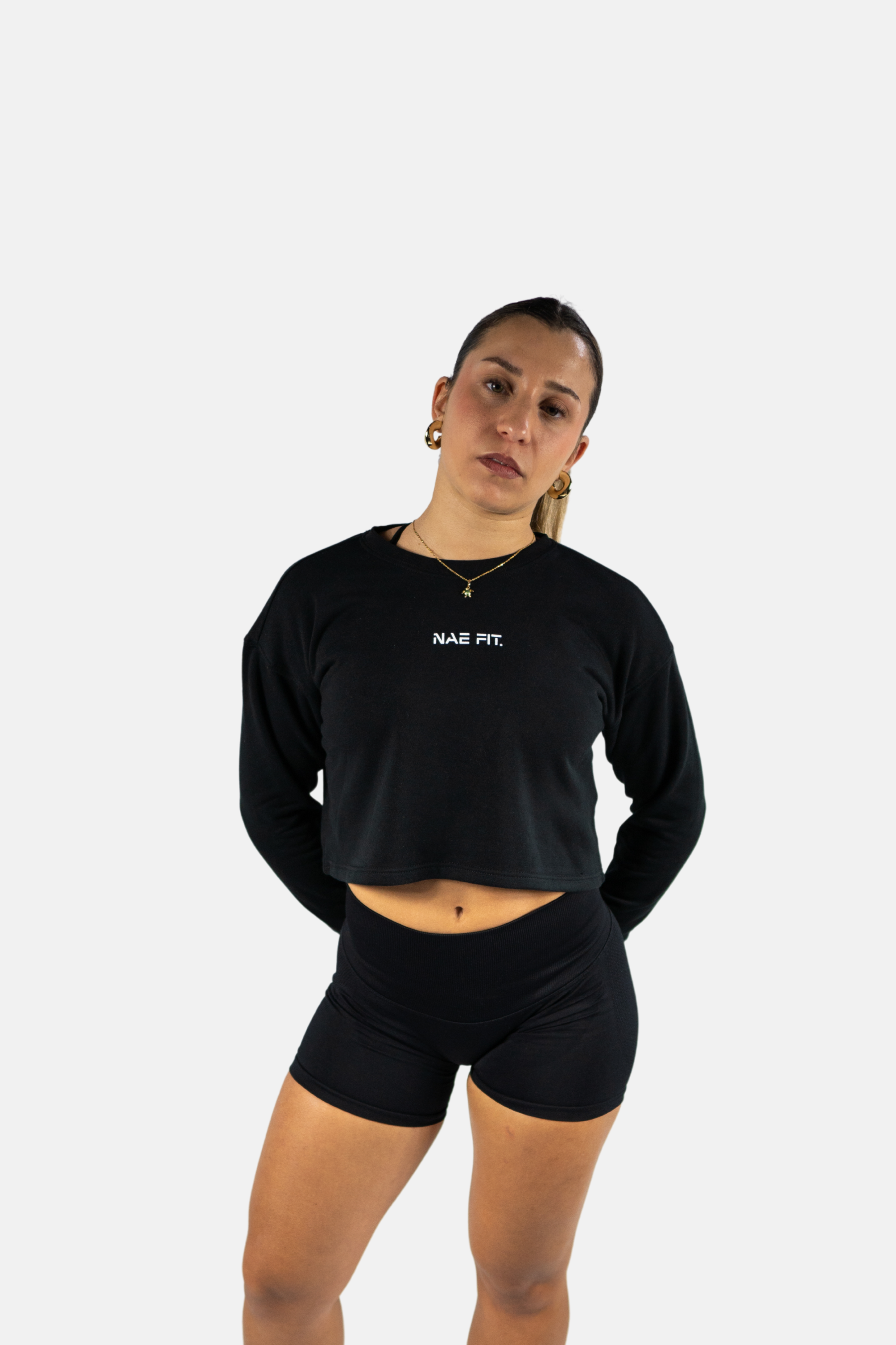 Sudadera relaxed fit cuello redondo cropped