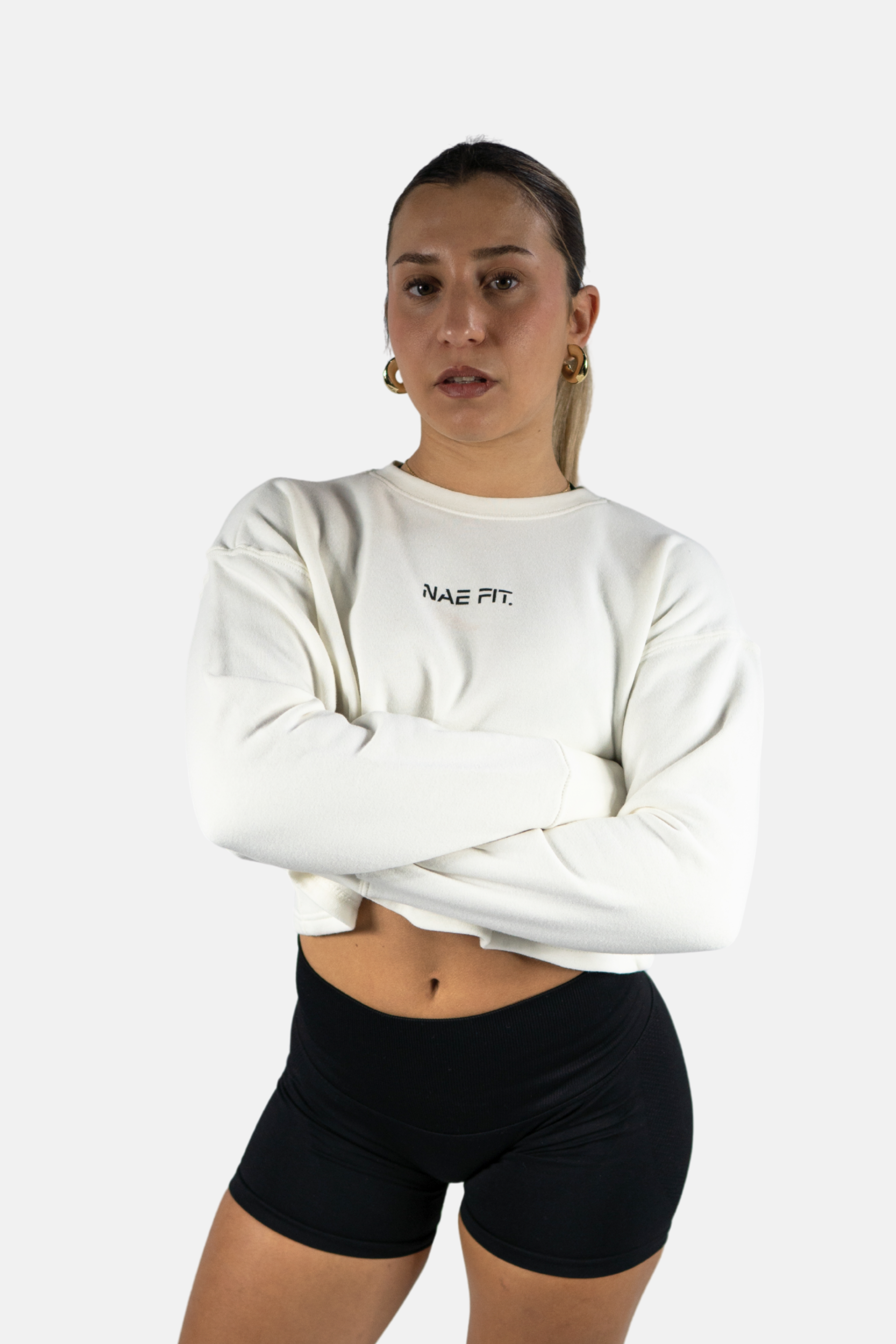 Sudadera relaxed fit cuello redondo cropped