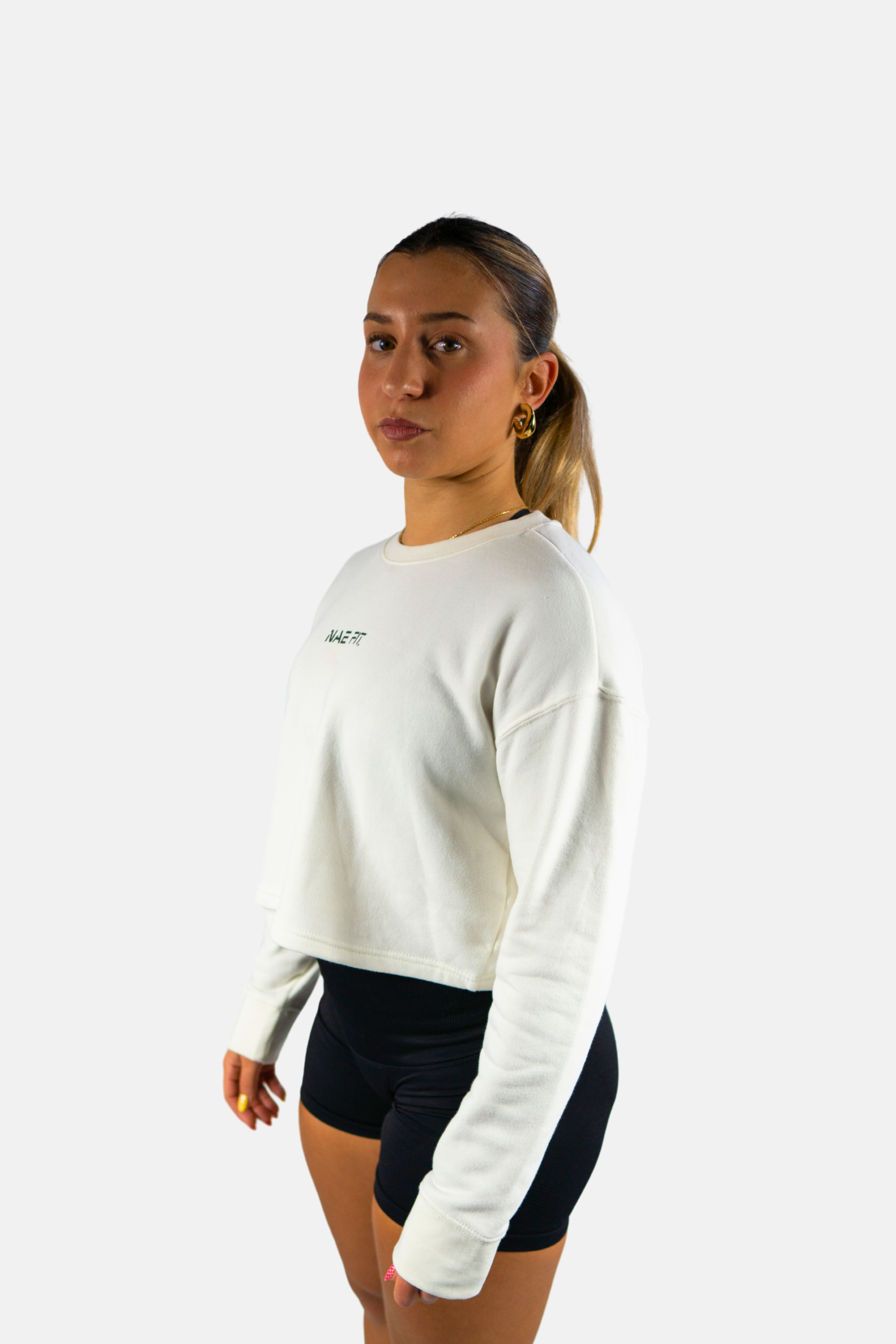 Sudadera relaxed fit cuello redondo cropped