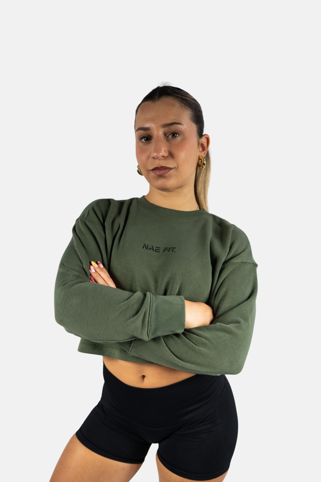 Sudadera relaxed fit cuello redondo cropped