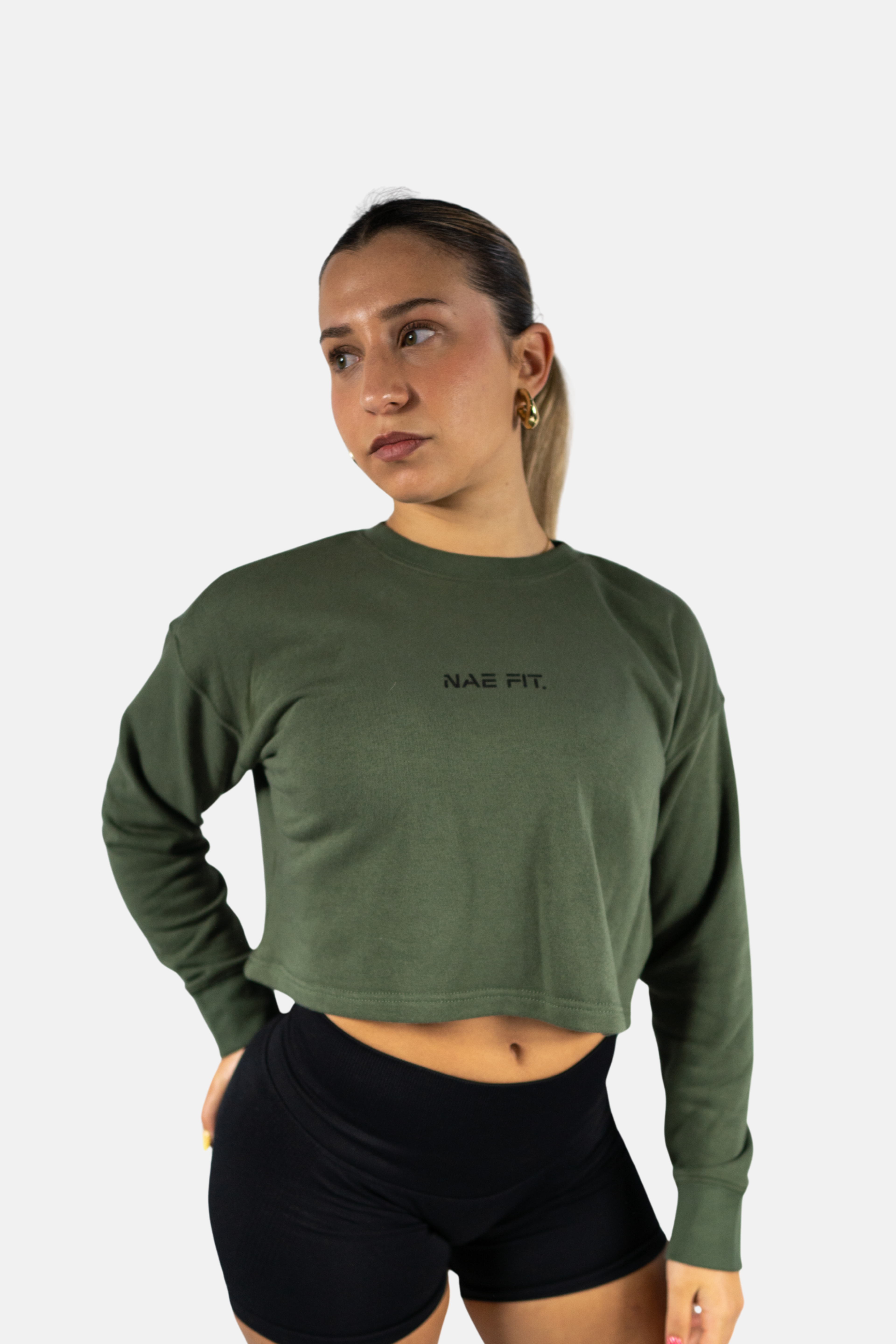 Sudadera relaxed fit cuello redondo cropped